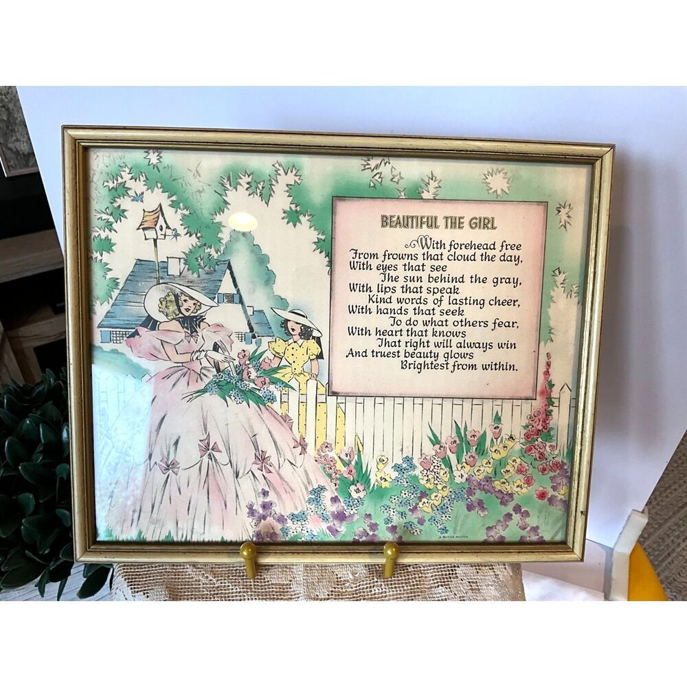 Framed Buzza Motto Print Beautiful The Girl Vintage Buzza print Rare Find